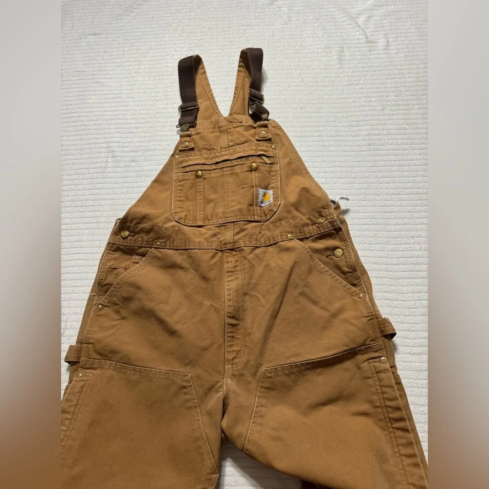Carhartt Men's Brown Cargo Overalls Double Knee Outdoors - Picture 5 of 8